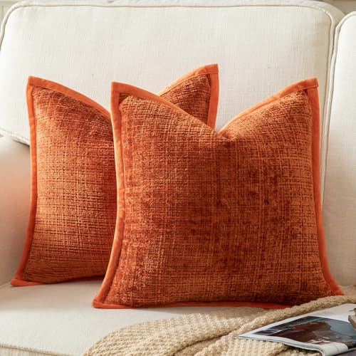 Yaertun 2er Set Kissenbezug Rostrot 40x40cm Chenille Kissenbezüge Kissenhülle Dekokissenbezug sofakissen dekokissen deko Samtrückseite für Sofa Schlafzimmer Wohnzimmer Weiche Gemütliche