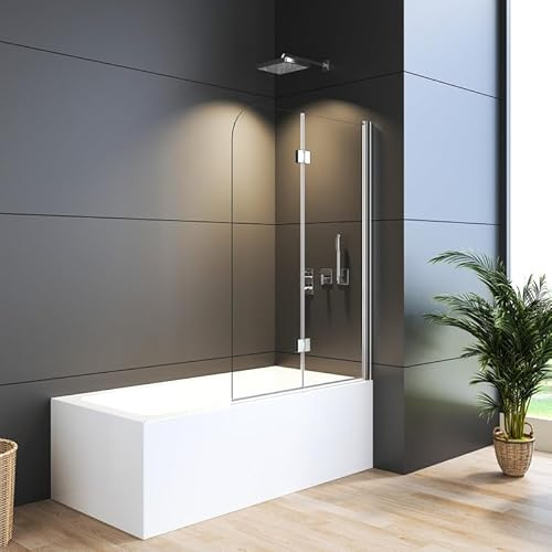 WDWRITTI Duschwand für Badewanne 120 x 120 cm 2-teilig faltbar Duschabtrennung, Zweiteilige Duschtrennwand mit 6mm ESG Sicherheitsglas, Faltwand für Badewanne