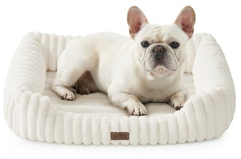 COZY KISS Orthopädisches Waschbares Hundebett, für Kleiner und Mittel Hunde, Weicher Kunstfell Hundekorb, Haustiersofa mit Hoher Umrandung, Flauschig, Rutschfestes, 76 x 58 x 18 cm, Beige