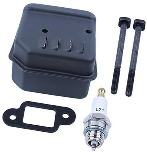 MUEOSI L7T Zündkerze Auspuffschalldämpfer mit Dichtung, 2-teiliges Schrauben-Kit, for STIHL, 017 018 MS170 MS180 Kettensäge, Ersatzteile Rasenmäher-Zündkerze