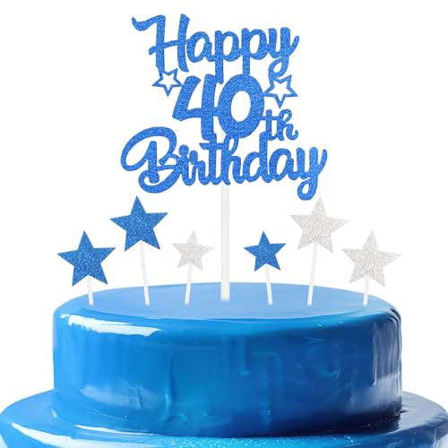 mciskin Königsblaue Dekoration zum 40. Geburtstag für Männer, personalisierte Cupcake-Topper zum 40. Geburtstag, glitzernde königsblaue Kuchendekoration für Mädchen, Jungen, Frauen, Männer