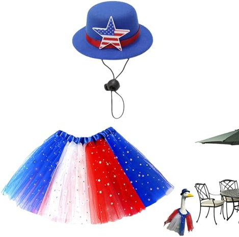 Yjkedfh Garten Gans Outfits,Garten Gans Hüte | Verstellbarer Hut Ballettrock Mit Sternen 58cm Unabhängigkeitstag Für Rasen Innenhof Poolstrand Veranstaltung
