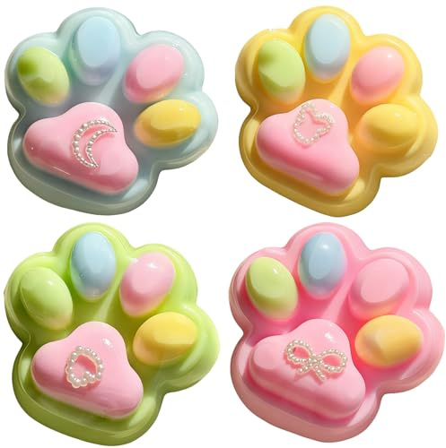 4 PCS Taba Squishy Toys, Kuscheltiere, Fufu Plüschtiere, Fidget Squeeze Toy Adorable für Erwachsene, Stress Relief Novelty für Angst Spielzeug für Autismus (4 Bunte Katzenpfote)