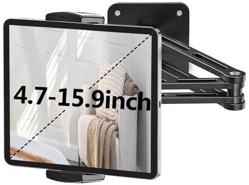 Anefoom Tablet Wall Mount Holder, Aluminium Extendable Wall Mount for iPad with 360° Adjustable Rotating Base for iPad Pro Air Mini, Galaxy Tab/Kindle, All 4.7-13 Phones & Tablets