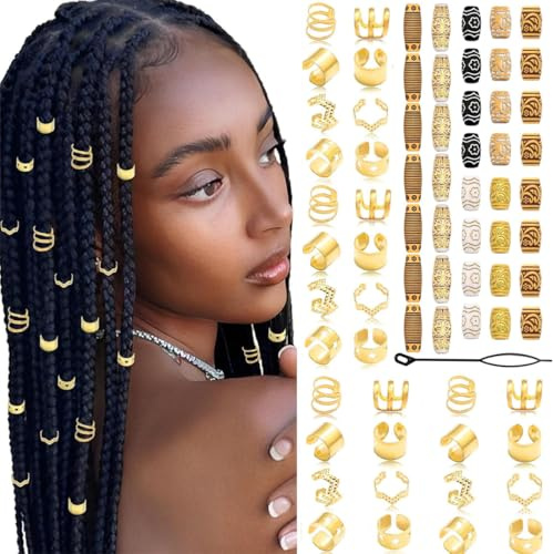 JYNXOR 70 Stück Haarschmuck für Zöpfe, haarschmuck, Schmuck für Haar, Manschetten-Clips für Dreadlock-Zubehör, Haarschmuck Pirat, Haarspiralen Clips Haarschmuck für Dreadlocks für Männer Frauen Zöpfe
