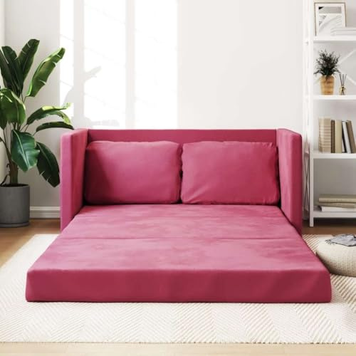 KTHLBRH 2-in-1-Schlafsofa aus rotem Samt, zusammenklappbar, 2-in-1, bequem und stabil, für Wohnzimmer oder Schlafzimmer, 122 x 204 x 55 cm