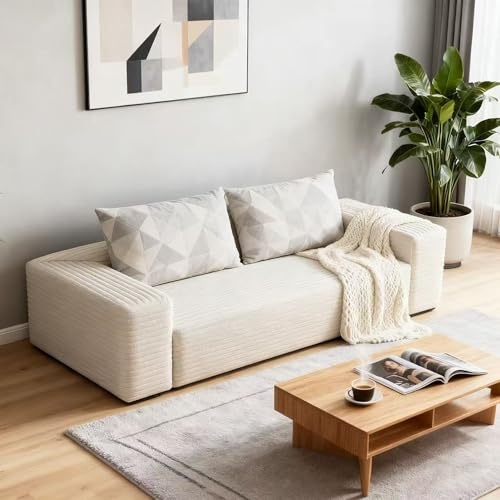 Generisch Premium Sofa Cord 3-Sitzer Sofa Bett: Schlaffunktion Couch mit Faltbarer Matratze, Große Wohnzimmer Couch - Platzsparend, Boneless Design | Schnellversand (A 1)