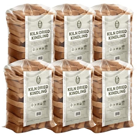 Green Olive Firewood - Kiln Dried Kindling Wood - Approx 13KG (6 Bags) Bumper Pack for firestarting Log Burners, Pizza Ovens, Wood Burning Stoves, BBQS, Fire Pits, Camping Fires
