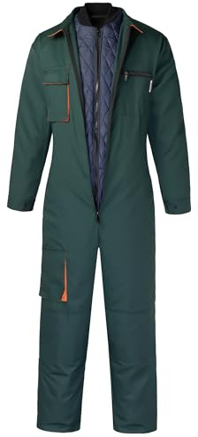 Yukirtiq Isolierter Overall für Herren, 2-in-1-Winter-Arbeitsoverall, langärmelig, Mechaniker-Overall, Grün, Größe XL