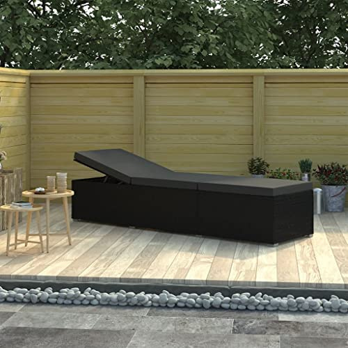 ZQQLVOO Sonnenliege mit Auflage Poly Rattan Schwarz, Wetterfeste PE Rattan Gartenliege mit Verstellbarer Rückenlehne und Abnehmbarer Polsterauflage für Terrasse Balkon Poolbereich