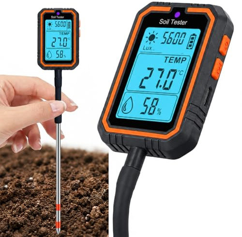 ZGZXSEXHZ ph messgerät Erde, 4-in-1 Digital Plant Wasser&bodenmessgerät | mit 360° Drehbarer Sonde, pH Wert Temperatur Feuchtigkeit Licht Tester für Garten, Rasen, Landwirtschaft und Outdoor-Pflanzen