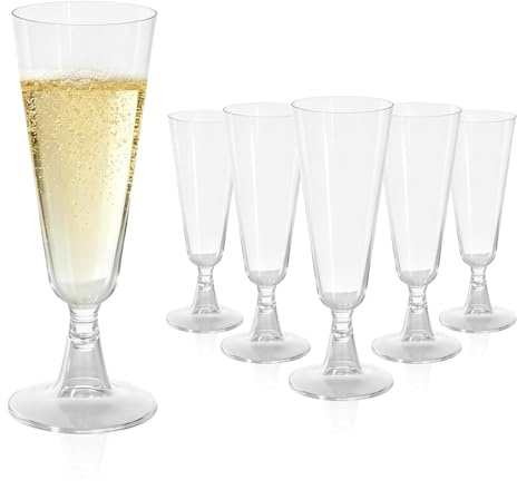 YUTRONE 100Pack Plastic Wine Glasses 160ML(5.6oz) Champagne Flutes Plastic Champagne Glasses Reusable Clear Prosecco Flutes for Parties, Weddings and Various Celebrations