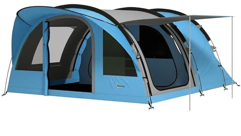 Outsunny Grande Tente Tunnel Camping 4 Personnes 3-4 Saisons Bleu Gris