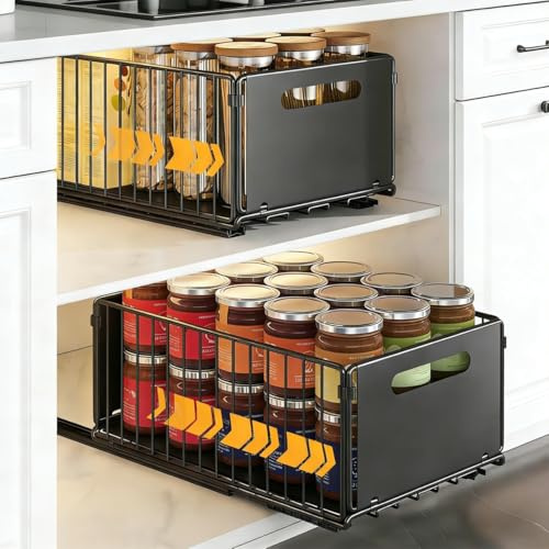 SHTALHST 2 Stück Teleskopschublade, Ausziehbare Schublade Küche, Ausziehbarer Schrank Organizer, Ohne Bohren, Küchenschrank Organizer Ausziehbar für Speisekammer und Badezimmer Waschtisch