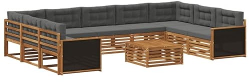 vidaXL Outdoor-Sofagarnitur mit Kissen 10 pcs Natur und Anthrazit, Gartenmöbel Set, modernes Sofa für den Außenbereich, Lounge ganz entspannt, Terrasse, Patio