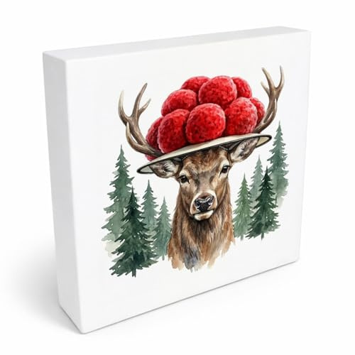 speecheese Schwarzwald Bollenhut - Wiese und Waldrand Tier Hirsch Holzbild | in 20x20 cm zum Stellen oder Aufhängen rustikale Holzdeko für Naturfreunde und Schwarzwaldliebhaber