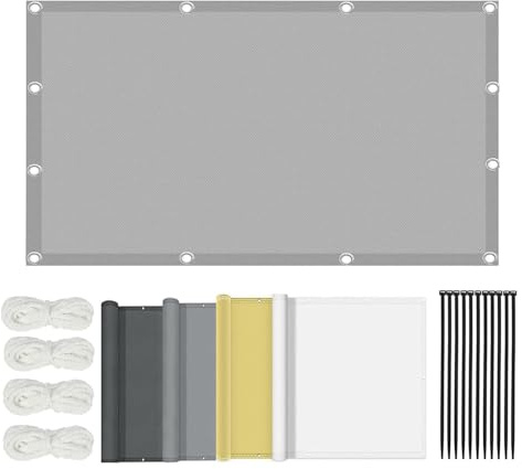 Sonnensegel 3x8m Wasserdicht Wetterfest Rechteck Sonnenschutz 95% UV-Schutz Seitenschutz Balkon Ohne Bohren inkl Befestigungsseile für Balkon, Garten, Terrasse, Pool, Hellgrau