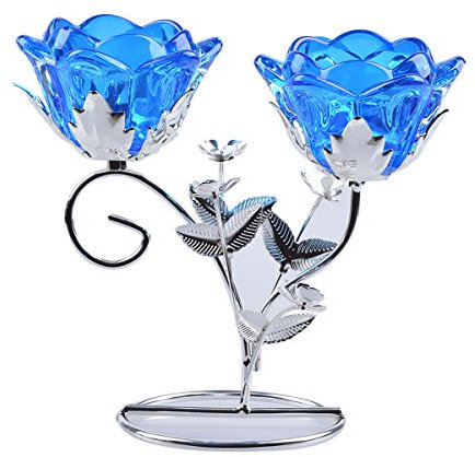 LONGWIN Kerzenhalter Glas Kandelaber für Hochzeits-Tisch, blau, #2