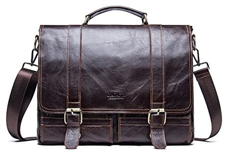 CONTACTS Echtes Leder 14 Männer Messenger Umhängetasche Laptop Aktenkoffer Dunkler Kaffee