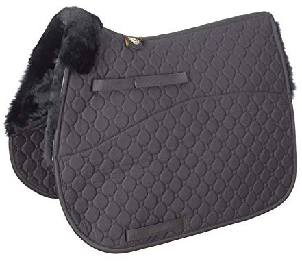 Merauno Lambskin GP/Jumping Square Half Lined Dressur Springen VSS-Lammfell Schabracke (Schwarz mit Schwarz Lammwolle)