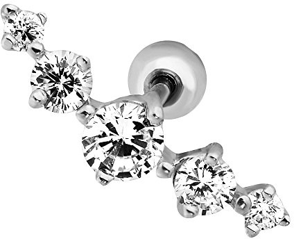 BODYA 1pc 16g 1/4 Inch Surgical Steel 5-Gem Curved CZ Crystal Cartilage Stud Earring Tragus Helix Earring Hypoallergenic