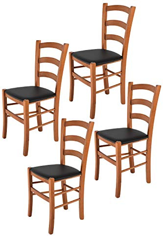 t m c s Tommychairs - Set of 4 chairs Venice suitable for Kitchen and Living Room, structure in beech wood, colour cherry tree and upholstered seat covered in artificial leather, colour black