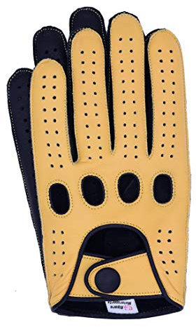 Riparo Vollfinger-Fahrhandschuhe aus echtem Leder, umgekehrt, Größe L, Camel/Schwarz