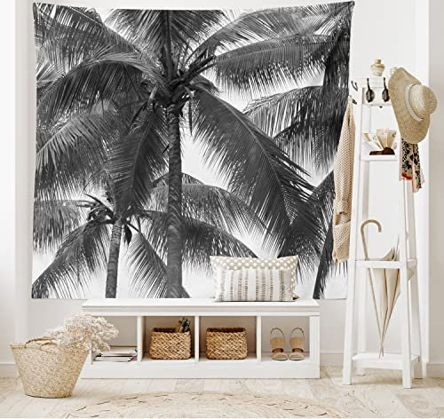 ABAKUHAUS Grau Wandteppich und Tagesdecke, Kokosnuss-Palmen Tropical aus Weiches Mikrofaser Stoff Waschbar ohne Verblassen Digitaldruck, 230 x 140 cm, Schwarz