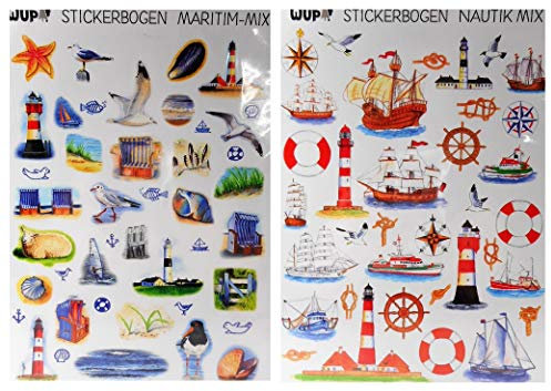 2 Stickerbögen Maritim Nautik Mix Aufkleber Schiff Leuchtturm Möwe Deko GWUP 37011 14