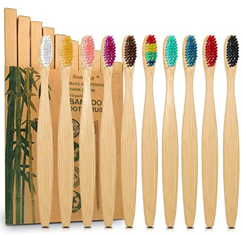 10 Colori Spazzolini Bamboo, Spazzolino da Denti a Setole Morbide Senza BPA, Set di spazzolini da denti in bambù naturale ecologico (Adulto - 10 colori)