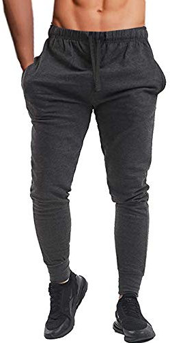 Denim Desire Men's Slim Fits Jogging Bottom Skinny Joggers Sweat Pants Gym Workout Cuffed Ankle Terry Fleece Casual Track Jogging Bottom UK Size S-XXL (Charcoal, XL)
