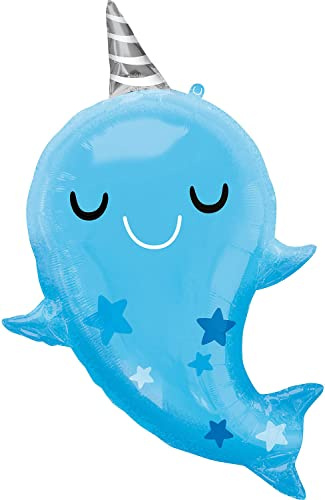 Folienballon * NARWAL - SÜSSER EINHORNWAL* als Deko für Kindergeburtstag und Party | Größe: 66x76cm | Wal Meerestiere Einhorn Kinder Geburtstag Ballon Dekoration