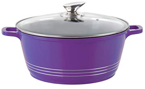 Durane Die-Cast Stockpots with Lid -Aluminium Non Stick Coating Cooking Pots -Tempered Glass Lid with Steam Vent Casserole pan - Stew pots (Purple, 24)