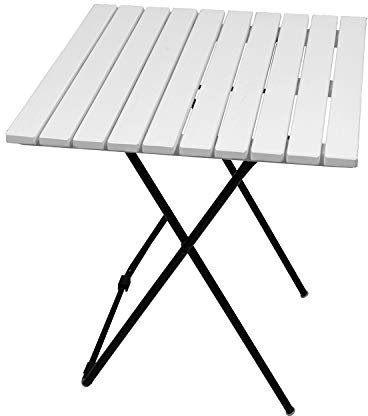 INDA-Exclusiv Klappbarer Campingtisch Beistelltisch Klapptisch Gartentisch Camping Reisetisch aus Holz/Metall weiß 45x45x50 cm