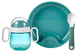 Mepal – Baby 3er Geschirrset Mio – Inklusive auslaufsicherem Trinkbecher, Lernteller & Lernlöffel – Spülmaschinengeeignet & BPA frei – 3er Set – Deep turquoise