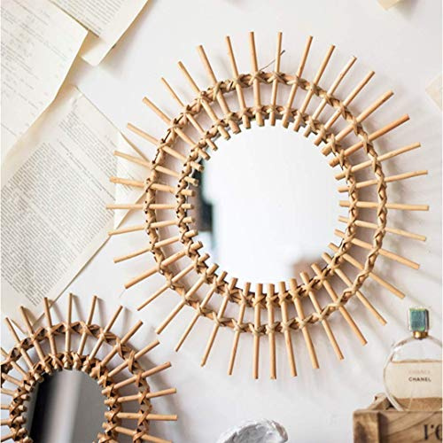 SHIKUN Handmade Rattan Spiegel, Wandbehang Dekor, Wandkunst Wanddekoration für Wohnzimmer, Schlafzimmer, Baby Kinderzimmer, Geschenk