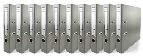 Netuno 10x Ordner A4 schmal Grau 5cm Kunststoff 2-Ring-Mechanik | Aktenordner Ringordner für A4-Dokumente Büro Studium Homeoffice Ordnungssystem Aktenaufbewahrung Dokumentenablage Registratur