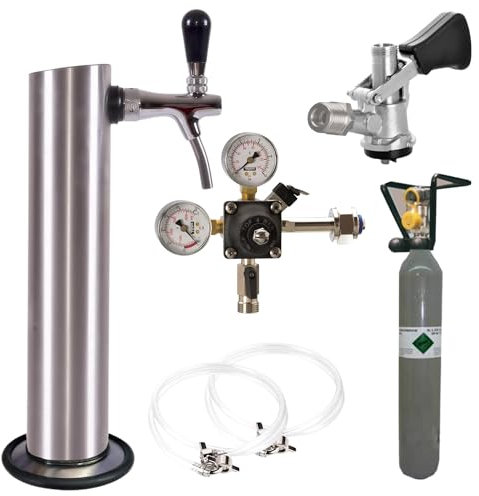Gastrobedarf Westerbarkey Zapfgarnitur klein mit Schanksäule, Schankhahn, Korb/M-Keg oder Köpi-Keg, Co² Flasche, Druckminderer & Schläuche (Typ S (Korbkeg) 500g Co²)