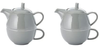 2 X NEU teemando® Tea-for-one-Set Capri Porzellan, 3-teilig Kanne: 0,4 l, Cup: 0,25 l = 2 Tea for One