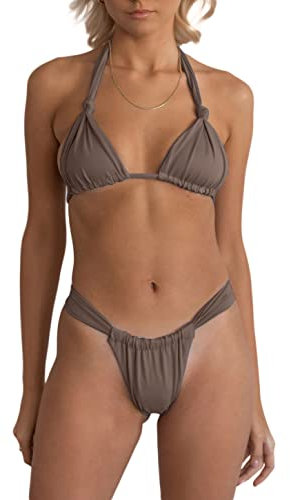 geluboao Costume da Bagno Sexy da Donna a Due Pezzi con Nodo Incrociato a Triangolo, caffè, S