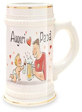 gadgeteventi Boccale birra con riga oro in ceramica 500 ml personalizzato con foto e scritta idea regalo festa del papà