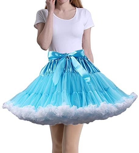 Tmade Damen Tüll Petticoat Tutu Party Multi-Layer Puffy Cosplay Rock, BlauWeiß, Länge 40cm, Taille 56-100cm