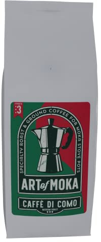 Strong Moka Ground Coffee 1kg - Medium Roast - For Italian Moka Stovetop Pot Coffee Makers - Art of Moka - Caffe di Como Espresso - Strength 3