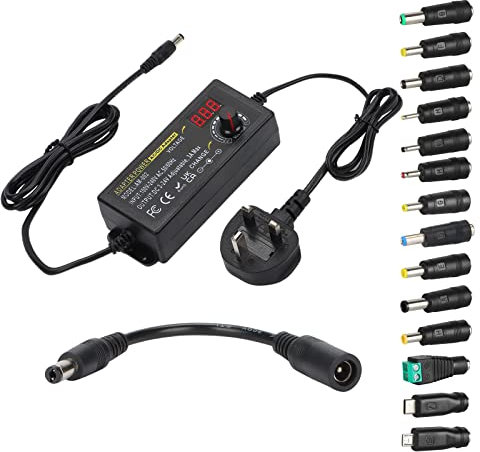 3V~24V 3A 72W Adjustable Power Supply Adapter,DC 3V 5V 6V 9V 12V 15V 18V 19V 20V 24V Universal AC/DC Adapter,100V-240V AC to DC Converter with 5.5x2.5mm 14 Tips & Polarity Cable for LED Strip Laptop
