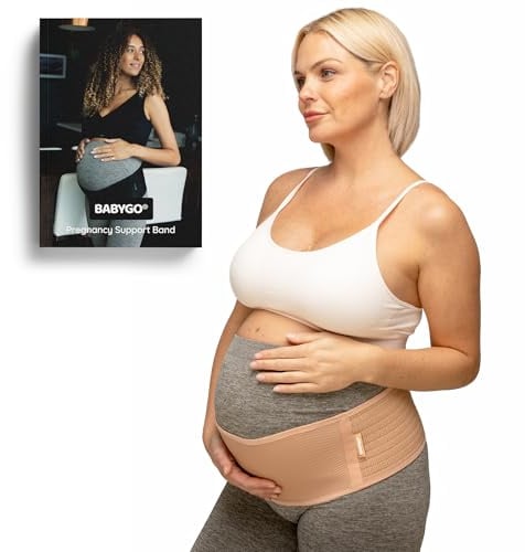 BABYGO® Pregnancy Belly Band, Lightweight Support | Discreet, Soft Bamboo Viscose, Maternity Belt. Relief for Back, Pelvis, Hips, Round Ligament, Sciatica. Exercise Book.