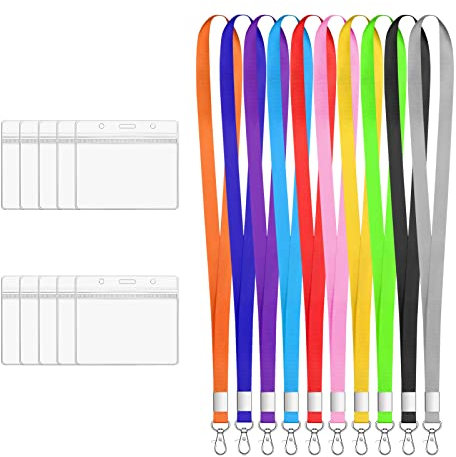 Vicloon Kartenhülle mit Lanyard, 10 Stück Wasserdichte Ausweishülle, Weiche, Transparenter PVC Ausweishülle mit Farbe Schlüsselband, Kartenhalter für/Geschäfts/Messe/Schulen(Horizontal)