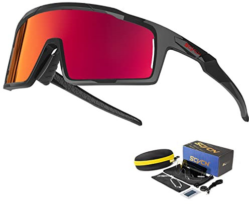 SCVCN Polarised Cycling Glasses Sunglasses with 3 Interchangeable Lenses for Men Women Running Volleyball Tennis Driving Fishing Softball Mountaineering Golf Hiking HD High Contrast Lenses 06