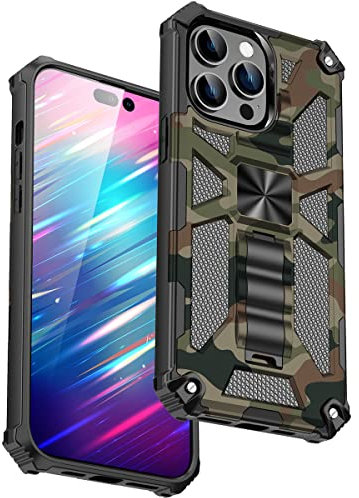 Ysnzaq Hülle für iPhone 14 Pro Max,[Military Grade Schutz] Handyhülle Bumper Case 360 Grad Ring Halter Camouflage Kratzfest Schutzhülle Cover für Apple 14 Pro Max 6.7 inch. YH Army Green