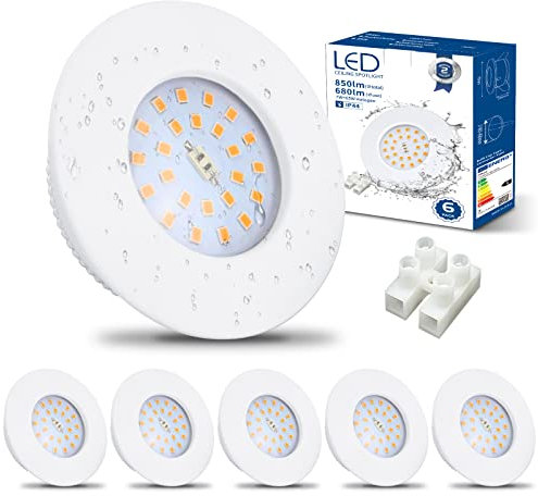 HiBay LED Spot 7W LED Einbaustrahler Flach IP44 Badezimmer Deckenspots Rund Einbauleuchten 3000K Warmweiß 850lm 6er Set