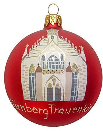 mgc24 Weihnachtskugel Christbaumkugel Baumschmuck Glas handbemalt Ø 8cm - Motiv Nürnberg Frauenkirche, rot